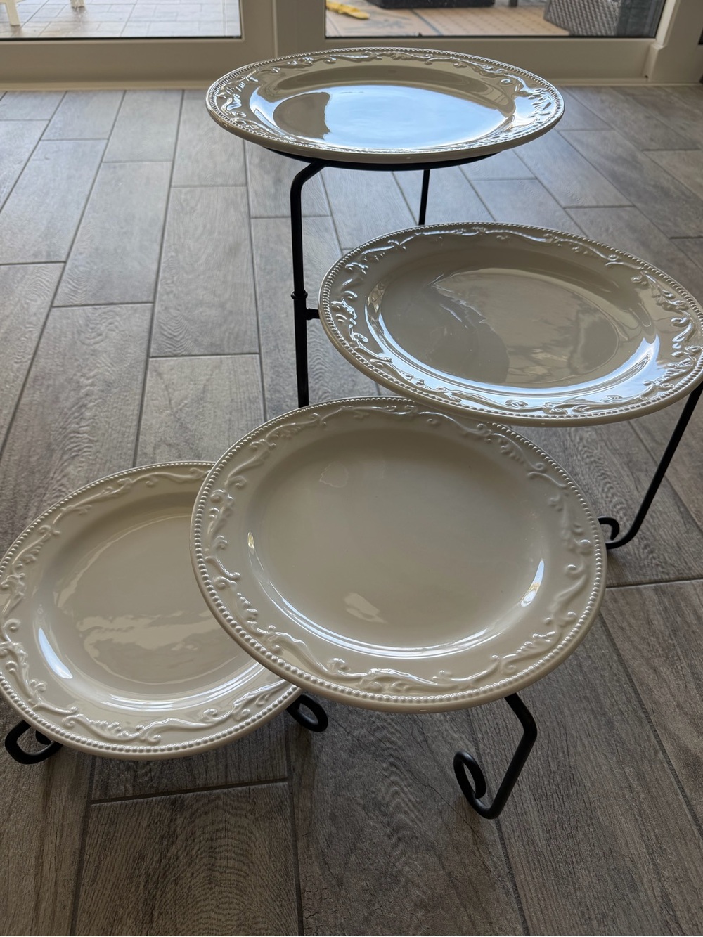 Ceramic Serving / Hostess Plate Set on Metal Serving Stand - Home Dining